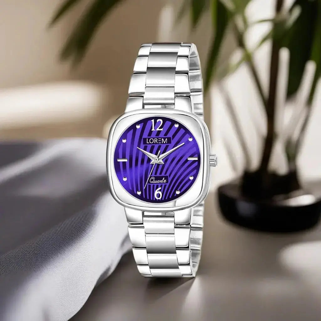 LOREM Purple Abstract Floral Analog Watch For Women LR309 LOREM