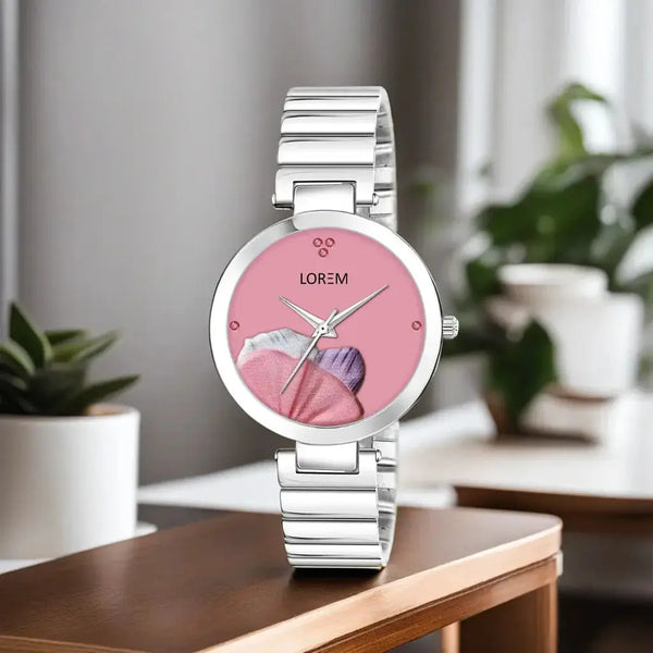 LOREM Pink Flower Designer Analog Watch For Women - LR313 LOREM