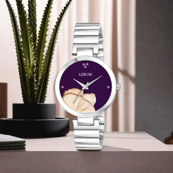 LOREM Purple Flower Designer Analog Watch For Women - LR311 LOREM