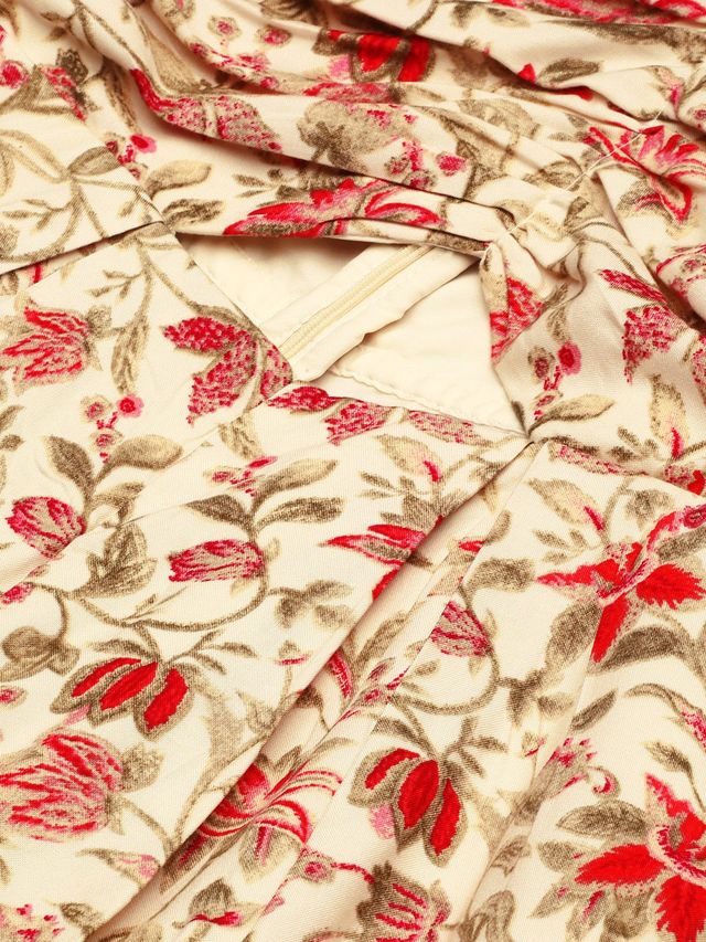 Bollywood Vogue Ready To Wear Beige Printed Rayon Jumpsuits