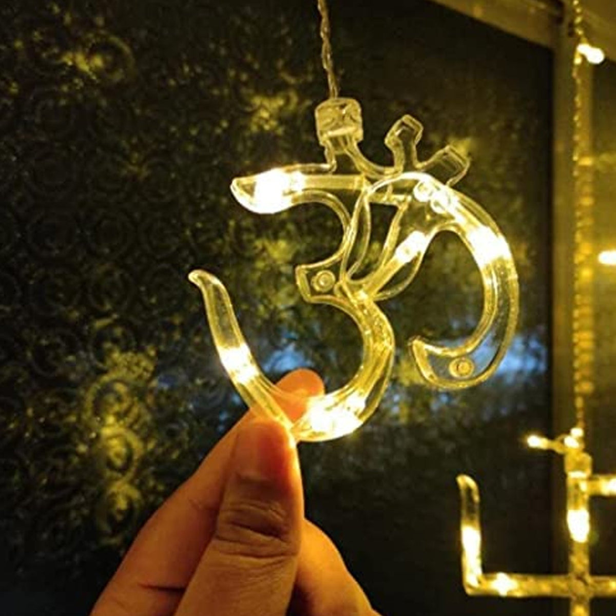 Swastik Om Curtain Decorative Lights String Lights With 12 Hanging Props138 Led Diwali Decoration Items For Home Decor Night Light Room Lights For Bedroom Balcony Decor. HP DD