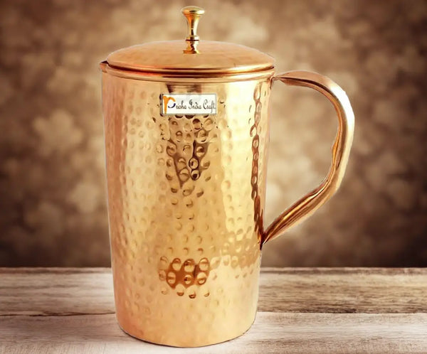 Prisha India Craft Hammered Design Pure Copper Water Jug Pitcher, 1200 ML (Brown) Prisha India Craft
