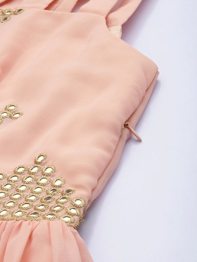 Bollywood Vogue Ready To Wear Mauve Embroidered Strap Neck Dress