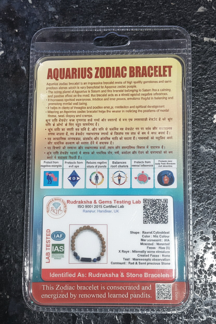 Aquarius Rashi Rudraksha Bracelet (Kumbha Rashi-కుంభ రాశి) – Spiritual Growth, Clarity & Positive Energy Band