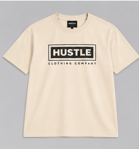 HUSTLE Men's Crew Neck Oversized T-Shirt – Cream(Oversized fit)