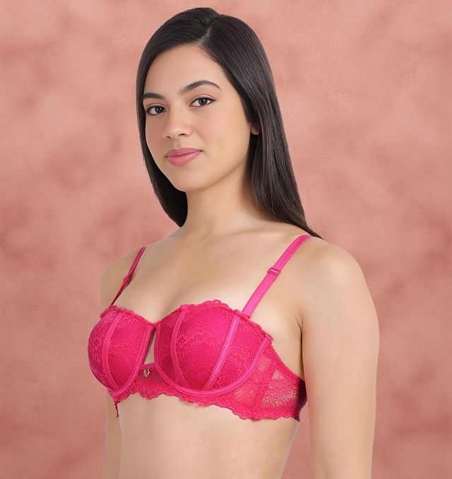Susie Half Coverage Fandango Pink Lace Adjustable, MultiwayPadded Balconette Bra