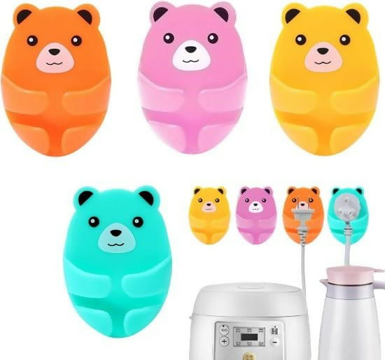 Cute Bears Wall Hook Hanging Adhesive Rebreed Plug Wire Cartoon Bear Storage Kitchen Gadgets Pack of 5