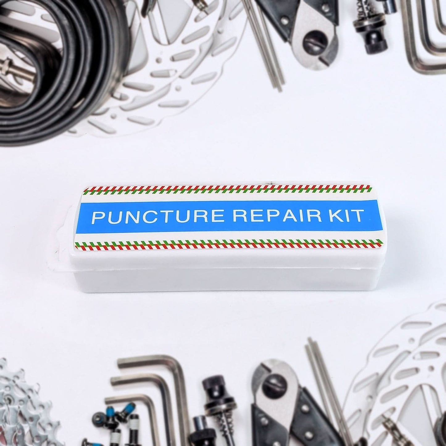 Bicycle Tire Repair Kit – Portable Puncture Repair Set with Adhesive & Tools