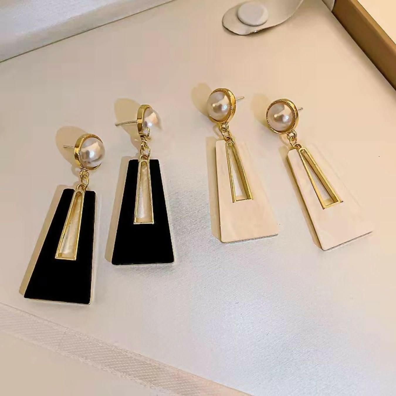 Modern Minimalist Black and White Trapezoid Earrings Set of 2 pinapes