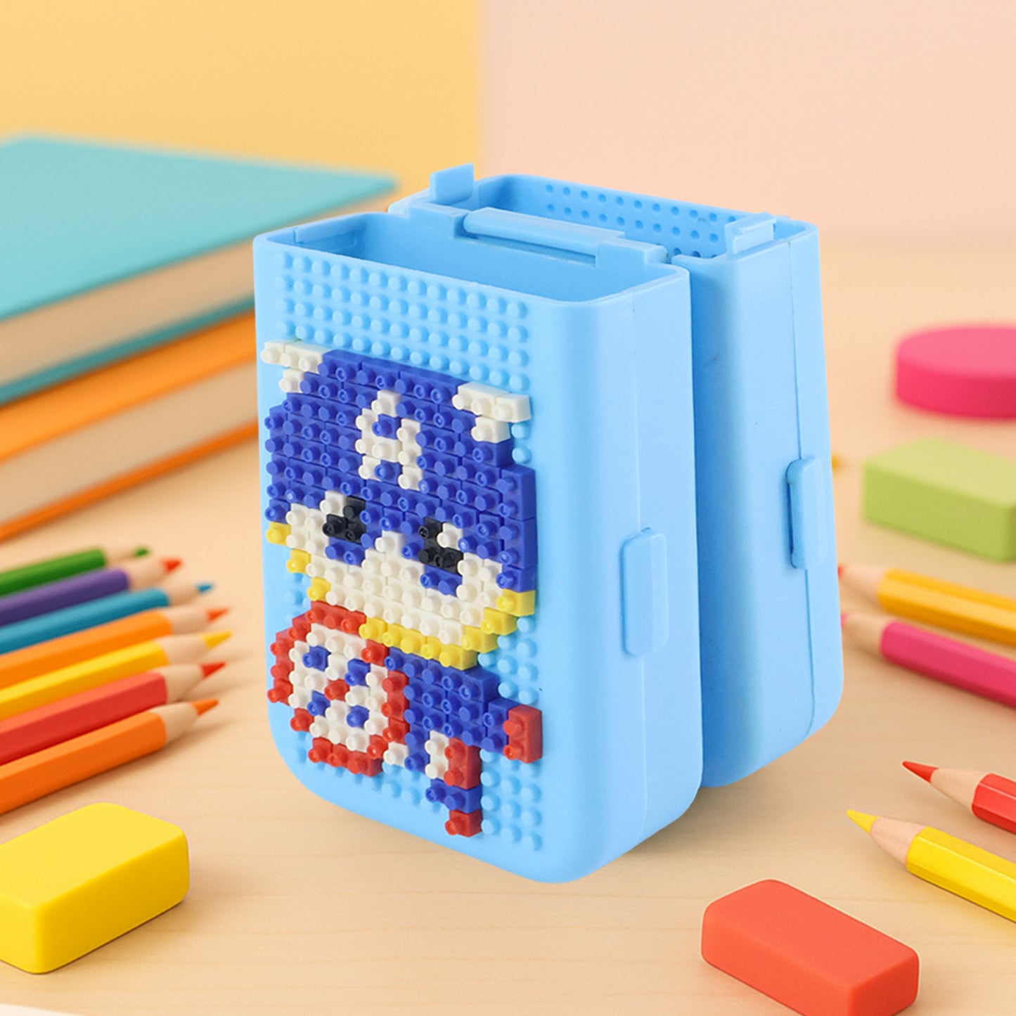 DIY Pixel Art Building Block Pencil Box for Creative Customizable Stationery Organizer Case with Block Design for Kids(1 Set)