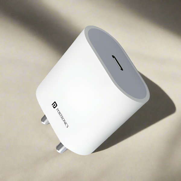 Portronics Adapto 20 20W Fast USB-C Charger for iPhone & Android (Type C port, White)