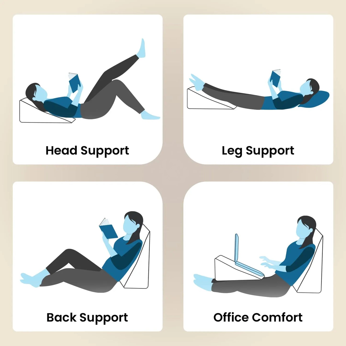 Sleepsia Wedge Pillow for Sleeping | Back Support Orthopedic Memory Foam Wedge Cushion | Back & Leg Support- Grey/Blue