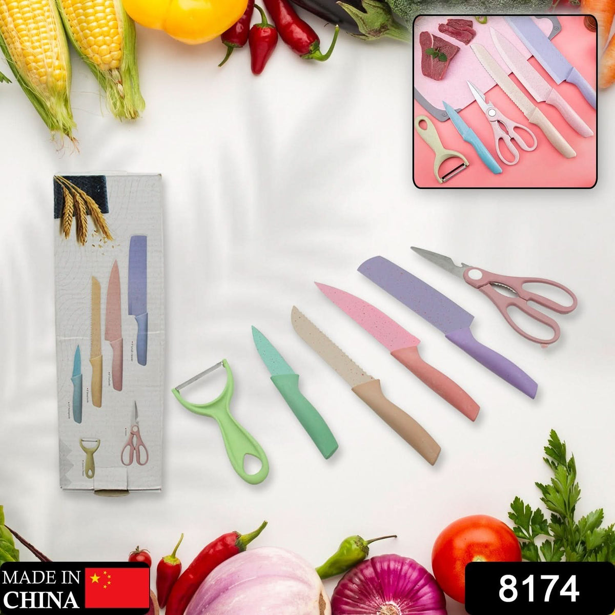 6-Pc Corrugated Forged Kitchen Knife Set with Storage Box HP DD