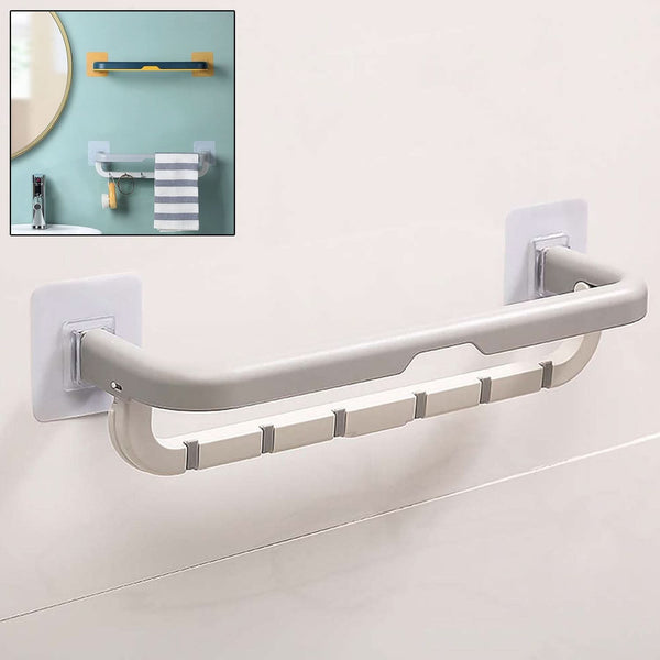 Wall Mounted Double Bar Towel Holder With Hooks Multifunctional Adjustable Towels Rack For Kitchenbathroom Folding Towel Shelf