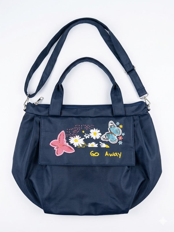 Buddy Cares Women Floral & Butterfly Embroidered Shoulder Bag | Adjustable Crossbody Strap – Navy Blue – view 7 – Buddy Cares