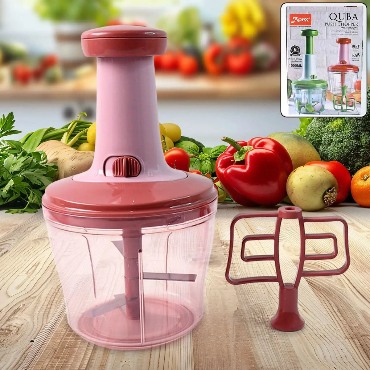 Apex Quba Push Chopper With Stainless Steel Blades (1000ml) HP DD