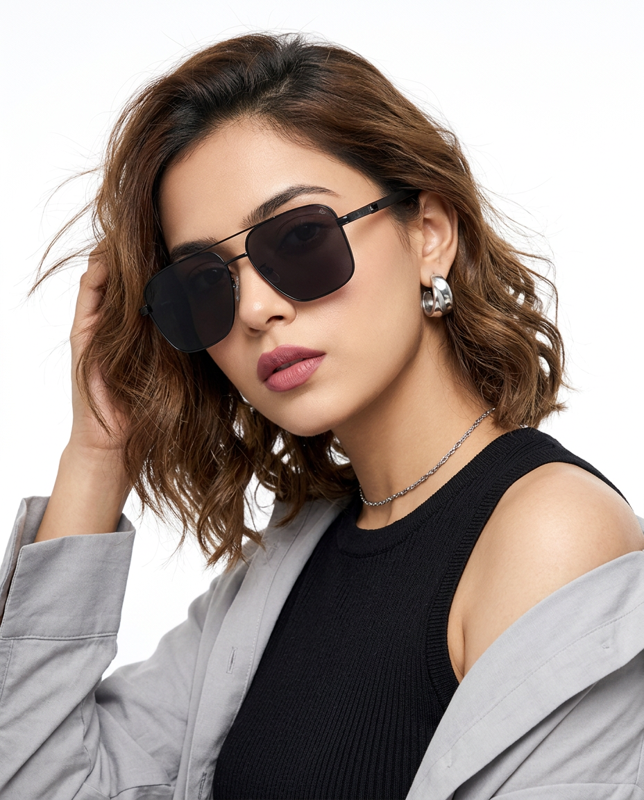 Eyejack Black Square Sunglasses for Men and Women - Style L826 - worn by a male model (image 3)