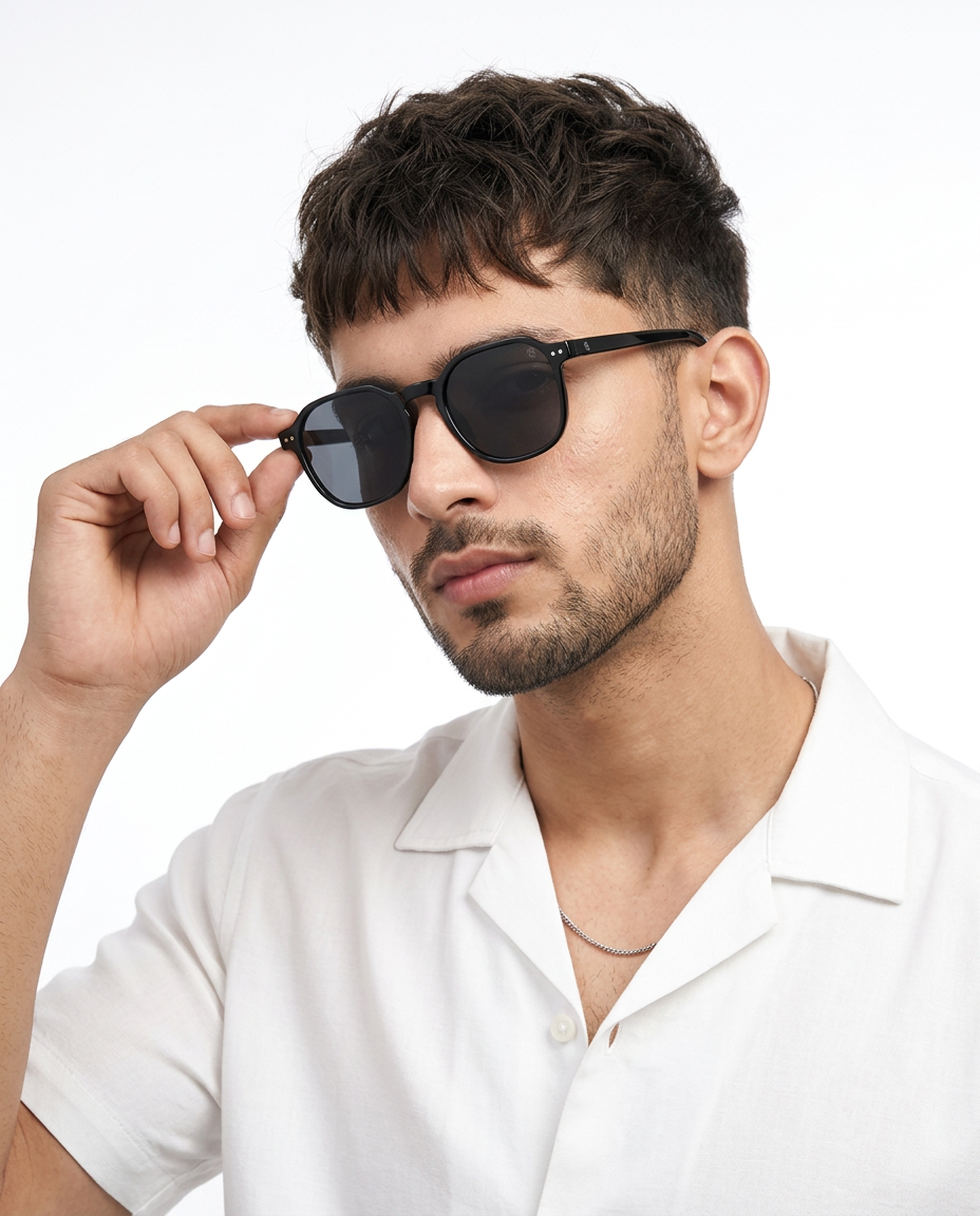 Eyejack Black Round Sunglasses for Men and Women - Style 1192 - worn by a male model