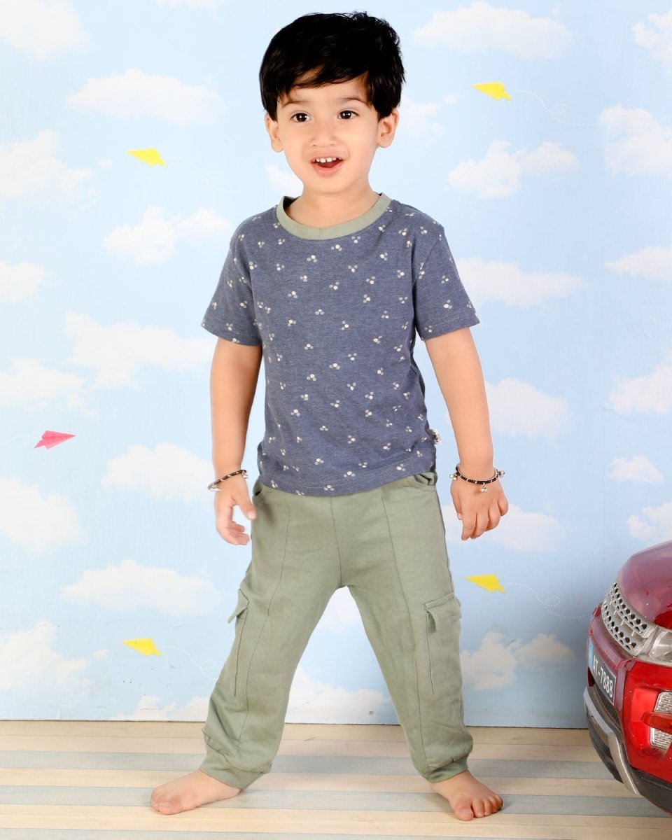 Blue And Olive Boys Tshirt and Cargo Pant Set - KCW-BLOVC-1-2
