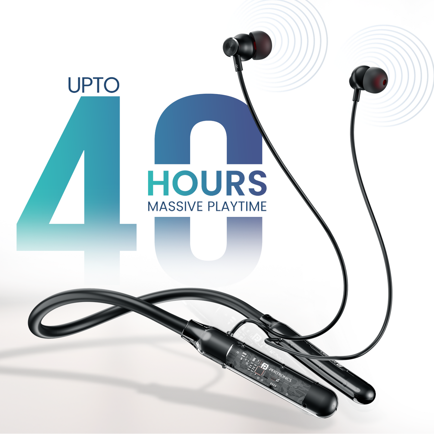 Portronics Harmonics Y3 in Ear Bluetooth Neckband with Upto 40 Hours Playtime & in Line HD Mic, Dual Pairing, Gaming/Music Mode, Low Latency, Bluetooth Version 5.4V, Type C Fast Charging(Black)
