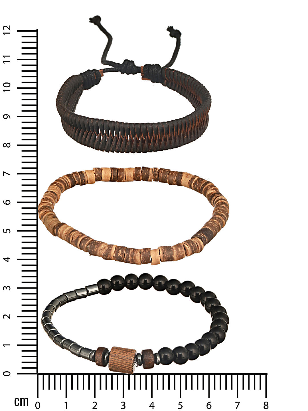 Jazz And Sizzle Men Set of 3 Brown Beaded & Coffee Brown Leather Bracelet