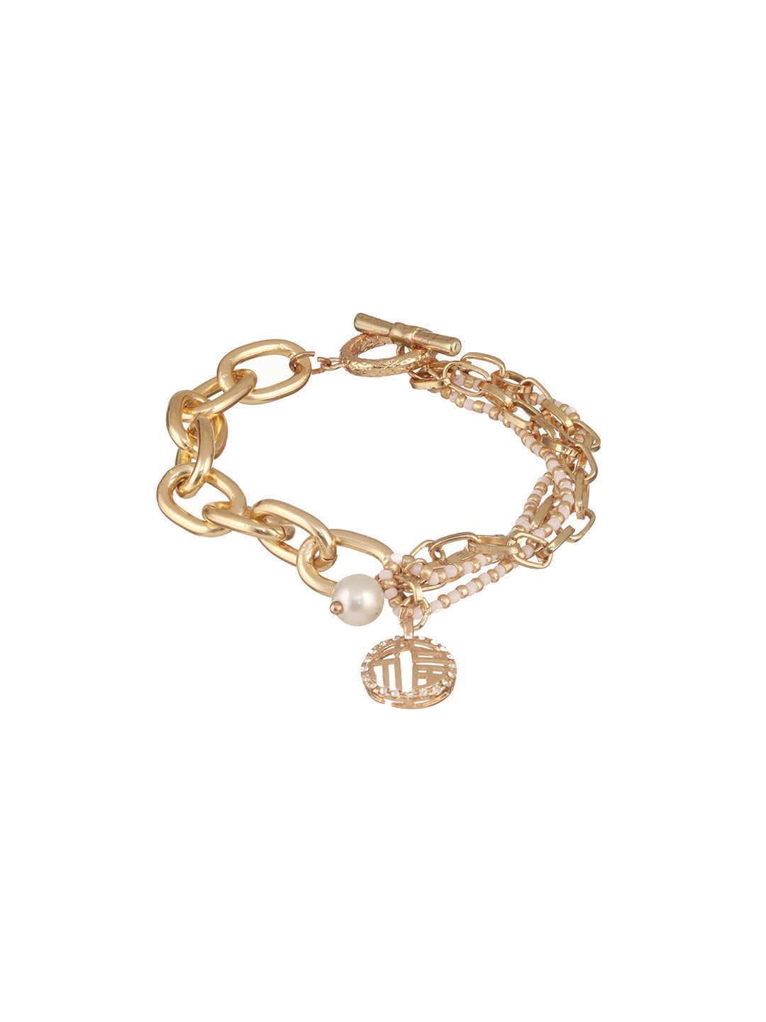 Jazz And Sizzle Set of 2 Gold-Plated Pearls & Charm Beaded Necklace Chain & Bracelet
