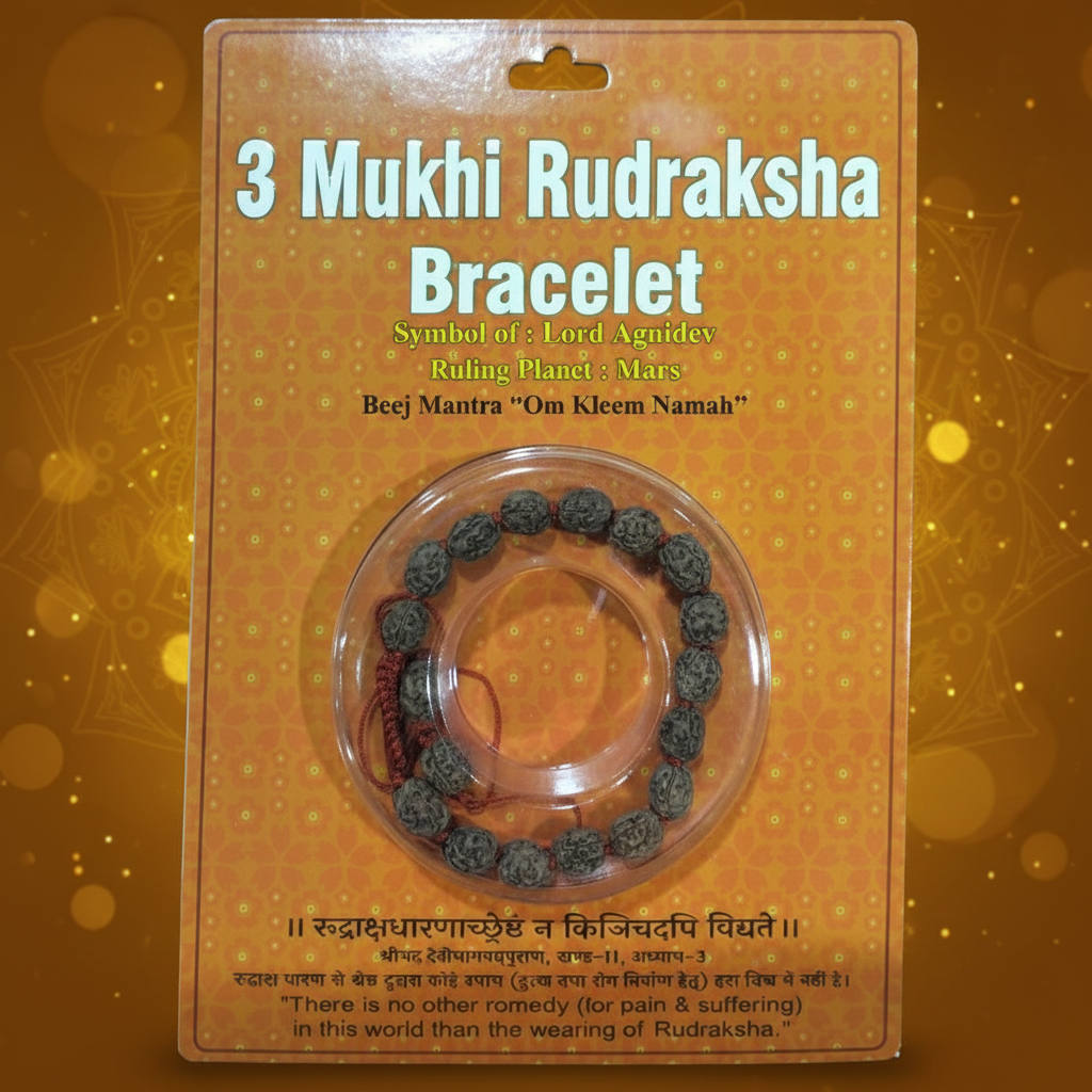 3 Mukhi Rudraksha Bracelet – Sacred Beaded Bracelet for Confidence, Energy & Emotional Healing