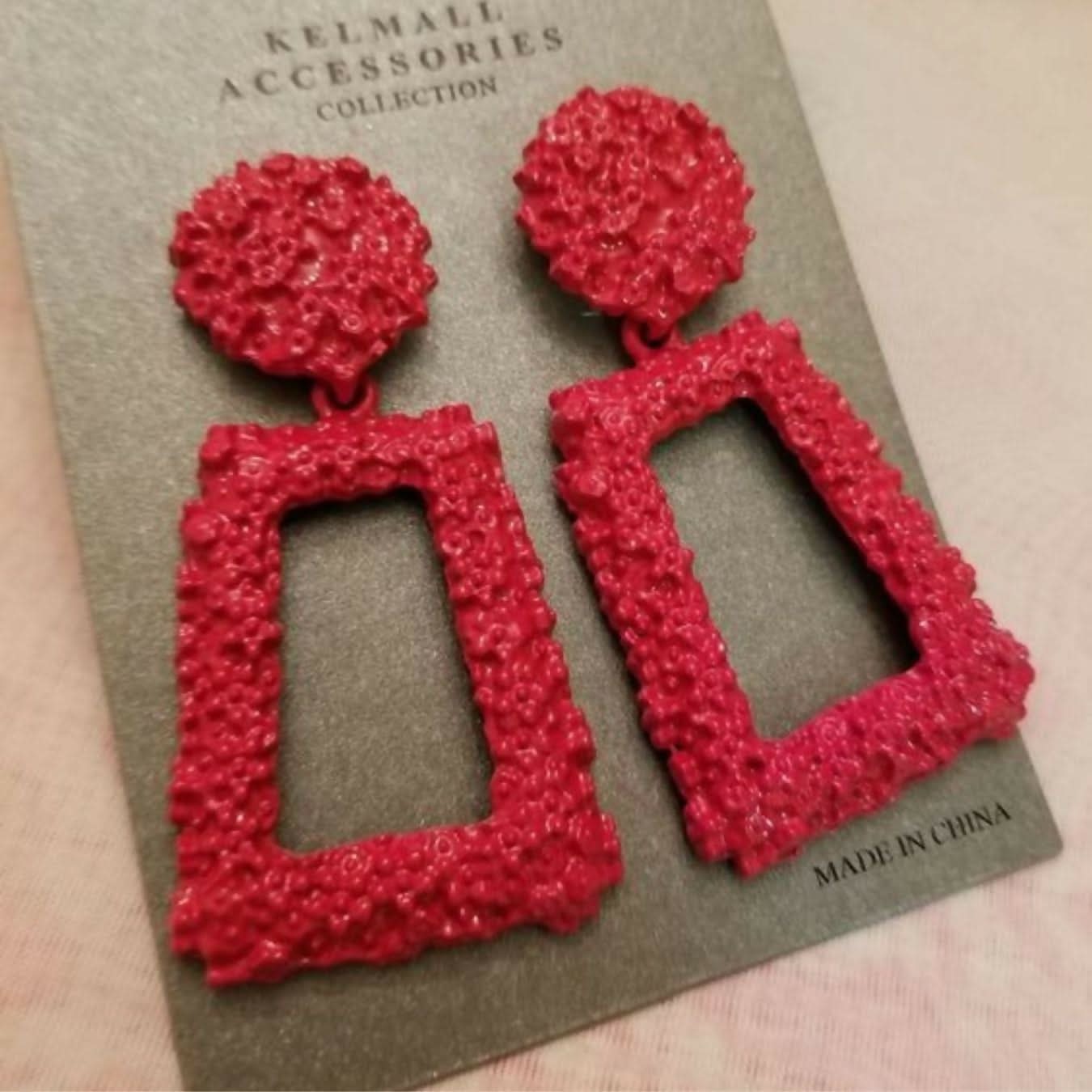 Black & Red Geometric Textured Drop Earrings Combo Set of 2 Bold & Trendy Fashion Jewelry pinapes