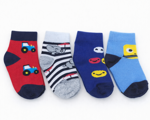 Baby Cartoon Vehicle Printed Cotton Ankle Socks Soft Comfortable Daily Wear RITEX OVERSEAS