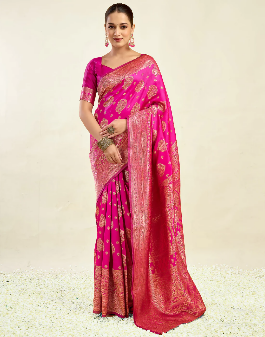 AXONIT Royal Jacquard Saree with Golden Zari Butta & Brocade Border
