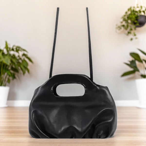 Black Ruched Soft PU Leather Handbag – Trendy & Chic Shoulder Bag for Women