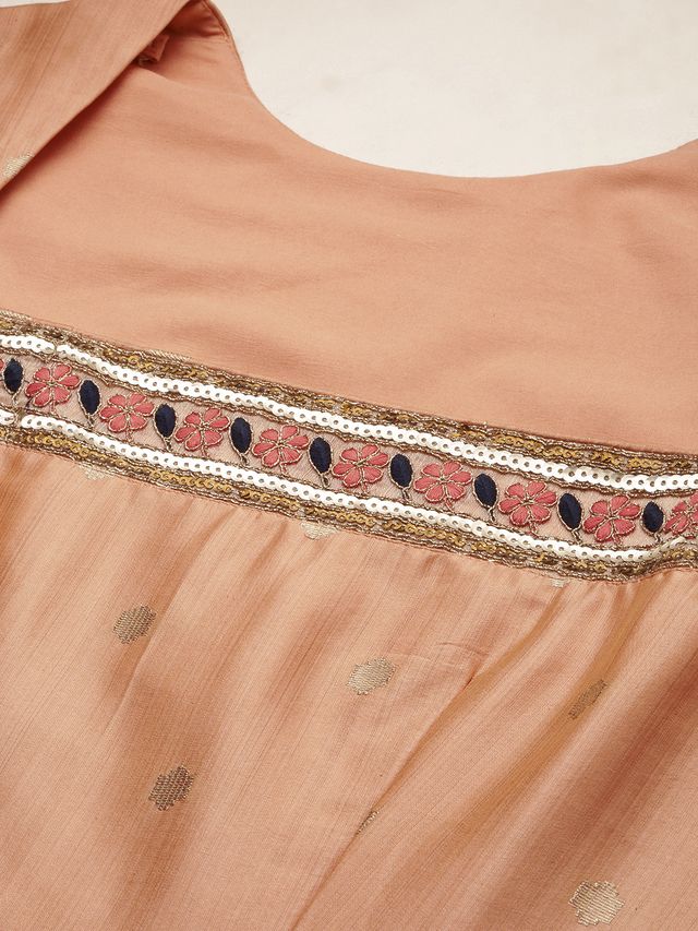 Bollywood Vogue Ready To Wear Peach Art Silk Jacquard Godet Gown