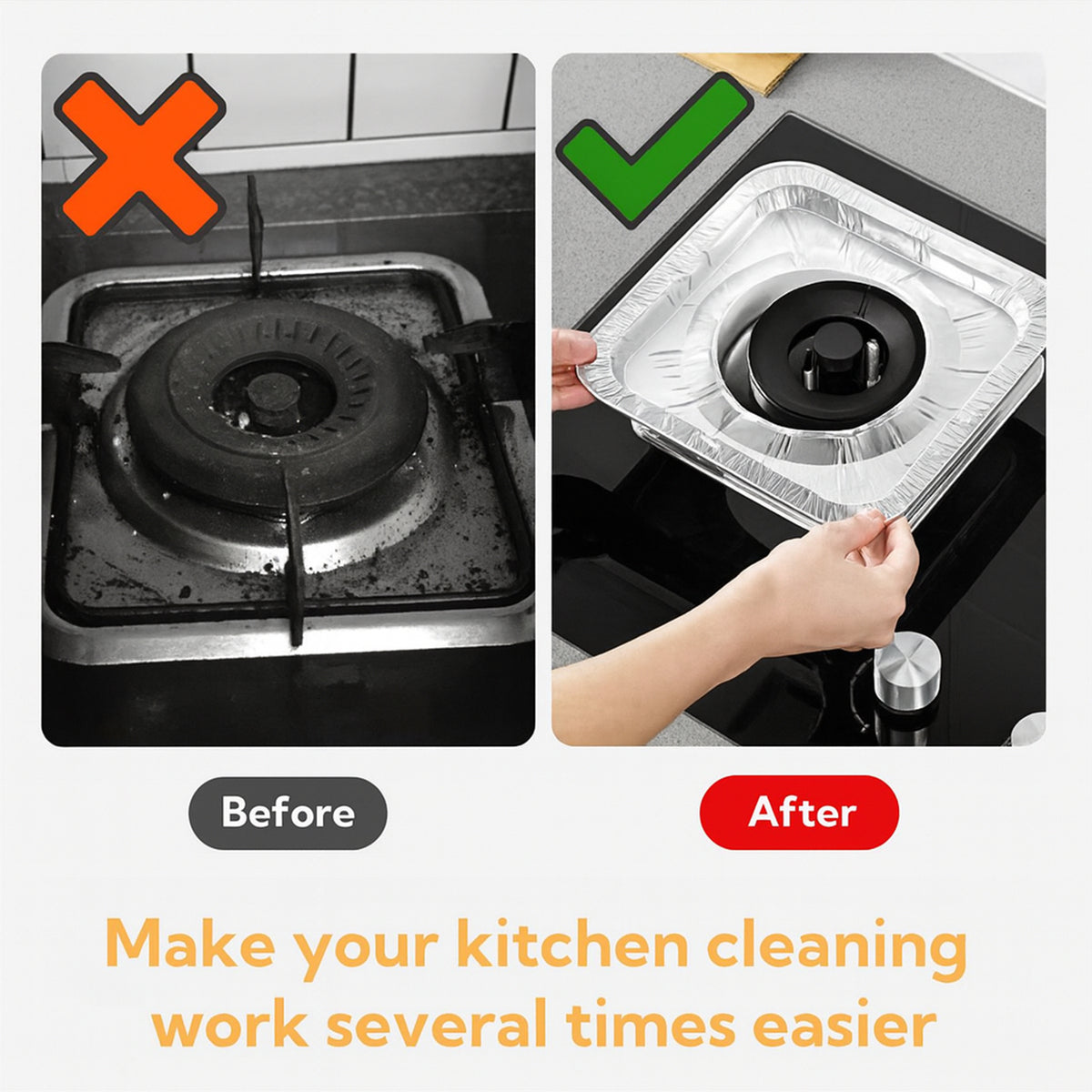 Aluminum Gas Stove Burner Protector Covers Reusable Non-Stick Foil Gas Range Protectors (10 Pc 23x23 Cm)