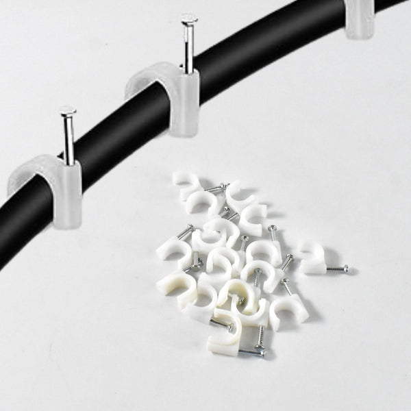 Wire Wall Clips Plastic Cable Clips Round Wire Pins With Steel Nail (20 Pcs Set)