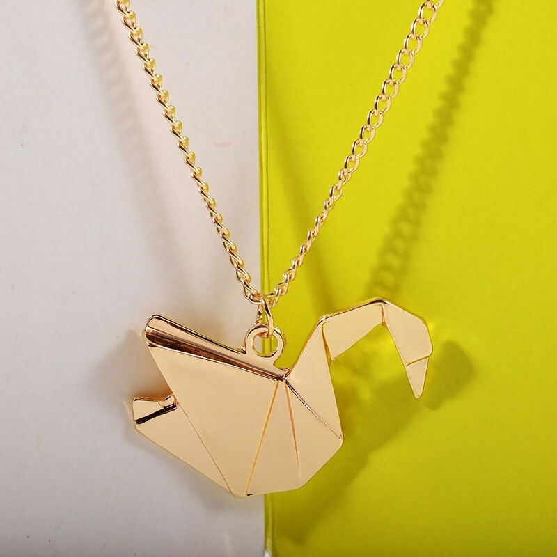 Minimalist Gold Layered Necklace Combo with Swan Charm & Geometric Drop Pendant pinapes