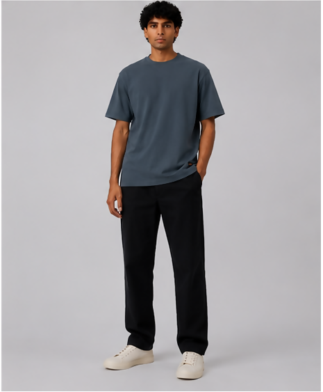 HUSTLE Men's Crew Neck Oversized Fit T-Shirt – Slate Blue(Over Sized Fit)