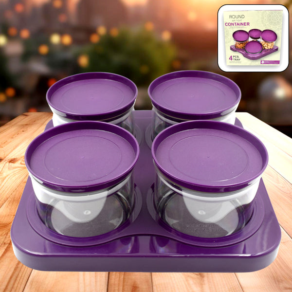 Airtight Plastic 4 Pc Storage Container Set With Tray Dry Fruit Plastic Storage Container Tray Set With Lid Serving Tray For Kitchen