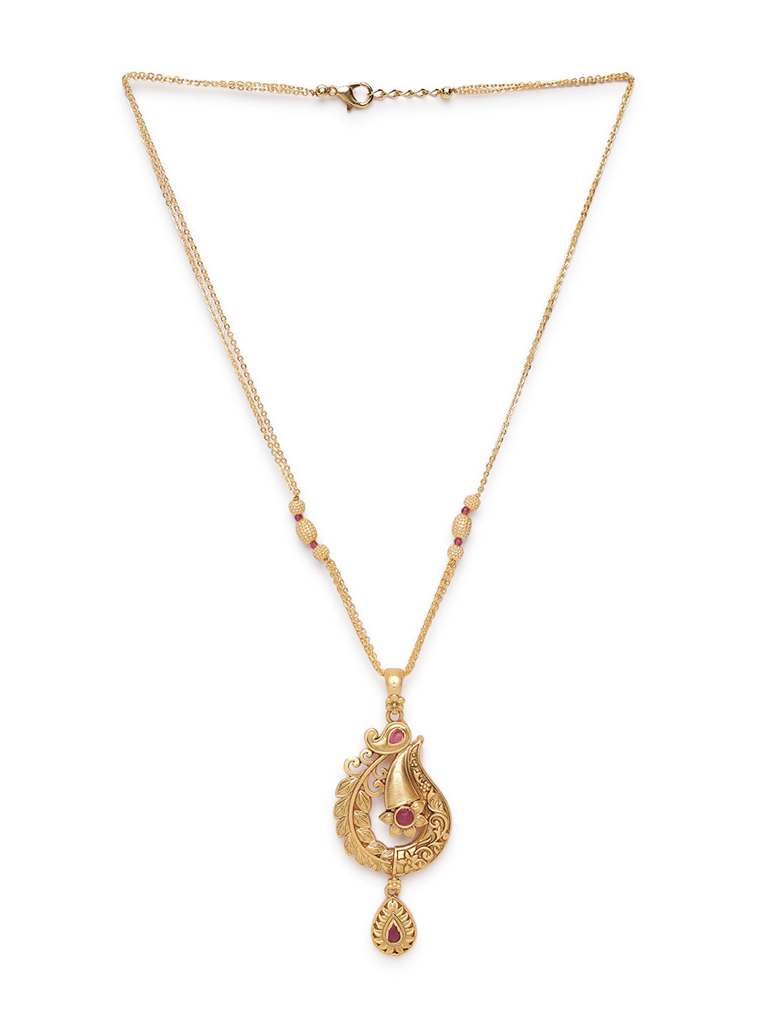 Gold-Plated Maroon Studded Handcrafted Jewellery Set