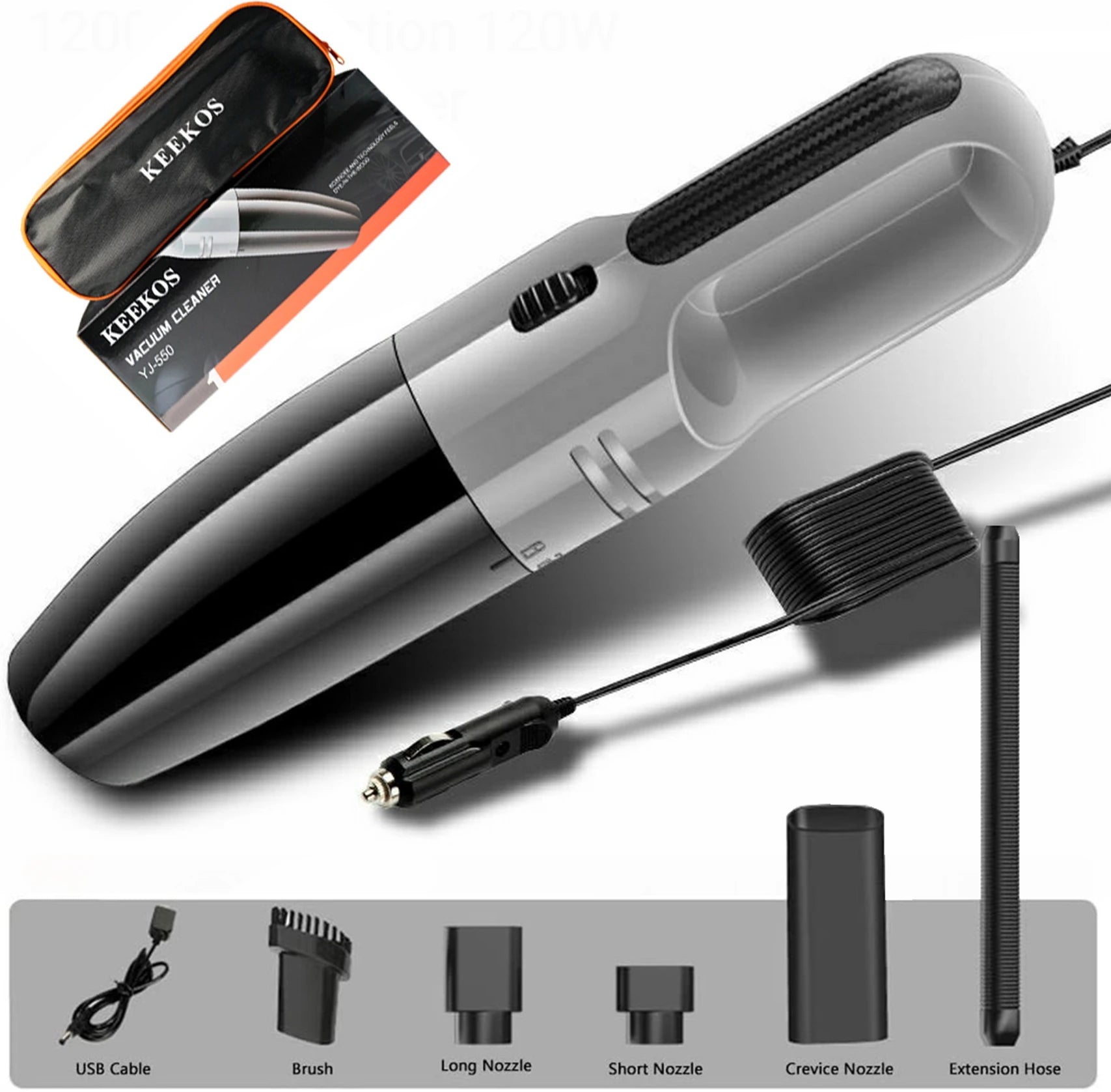 Keekos 2-in-1 Car Vacuum Cleaner with Mopping & Anti-Bacterial Cleaning – Grey & Black