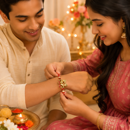 Designer Beaded Rakhi for Brother | Golden Bhai Raksha Bandhan Rakhi Set (Pack of 3)