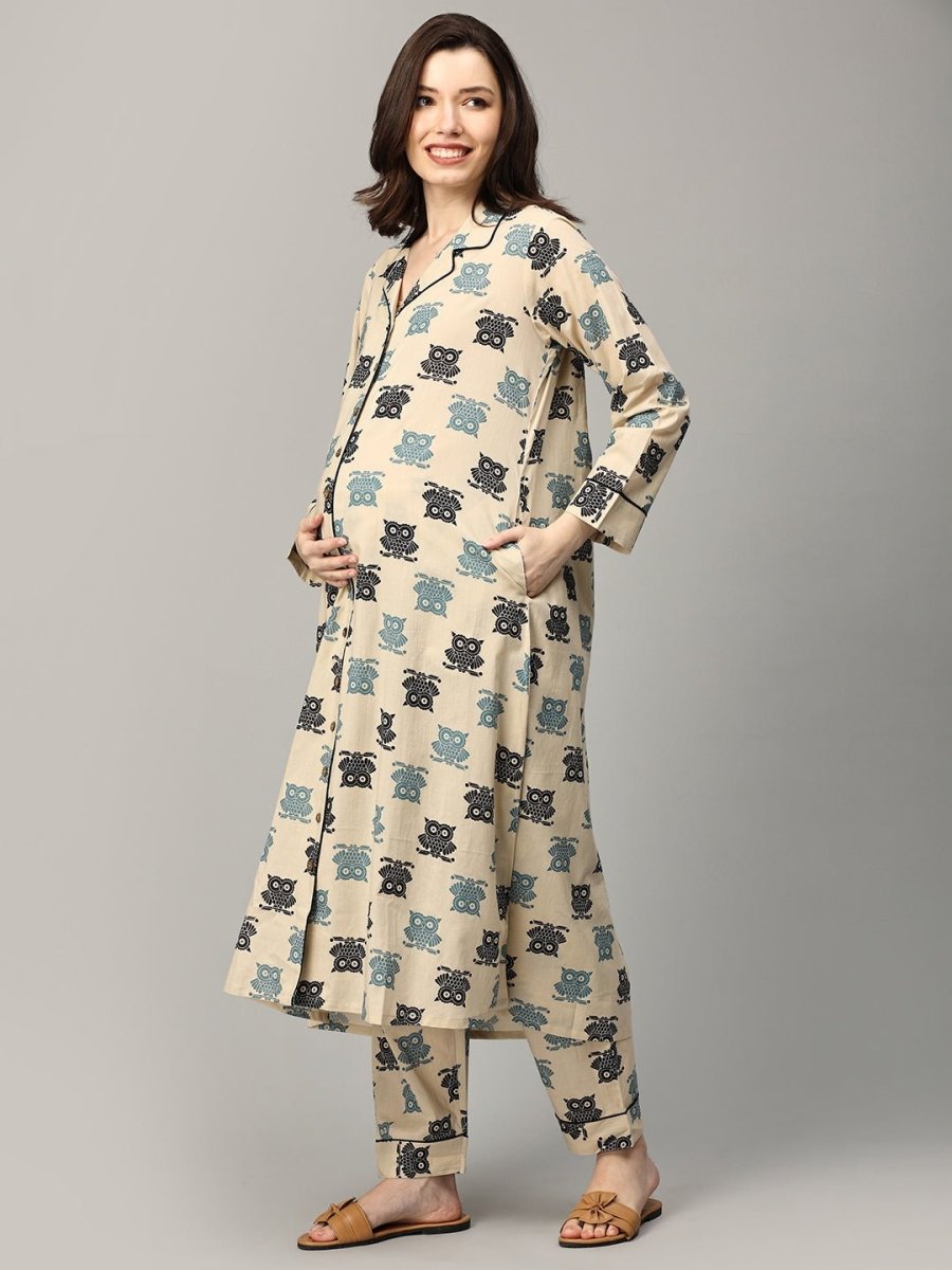 Celestial Owl Cozy Maternity and Nursing Nightwear Set - NW-SK-CLSOC-S