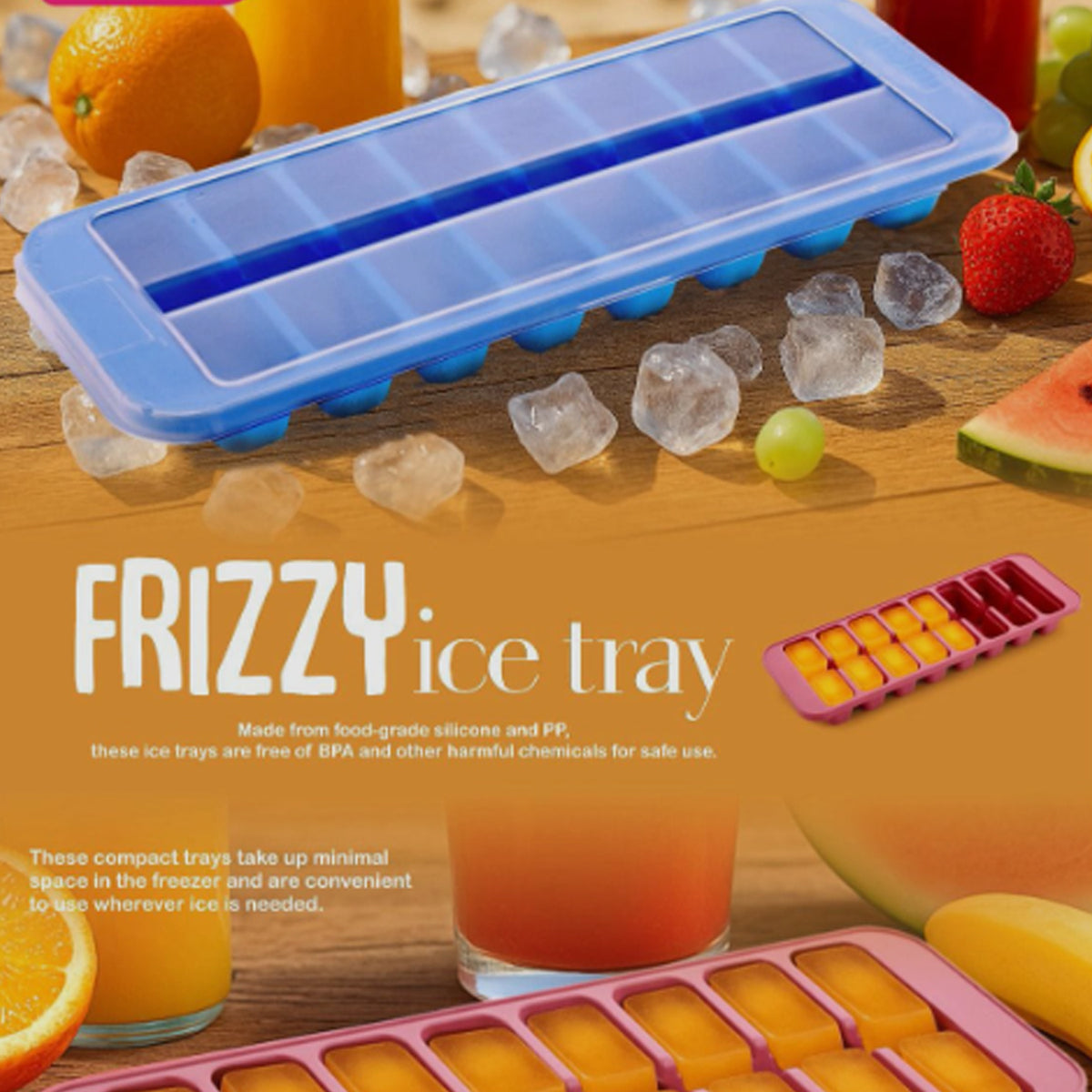 Supermom Frizzy Ice Tray With 2-in-1 Compartment & Leak-Proof Plastic Ice Cubes And Storage Box (1 Pc)
