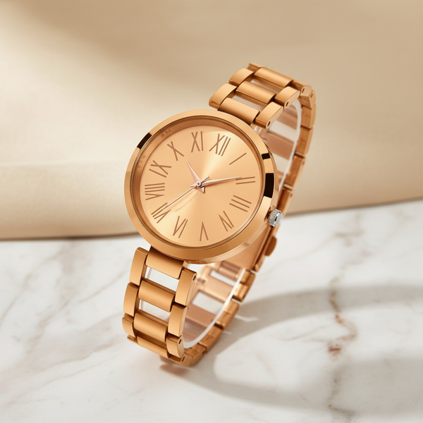 Round Dial Analog Watch for Women, Gold