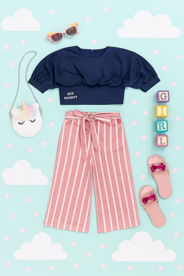 Polyester Printed Clothings Set for Girls, Blue & Pink