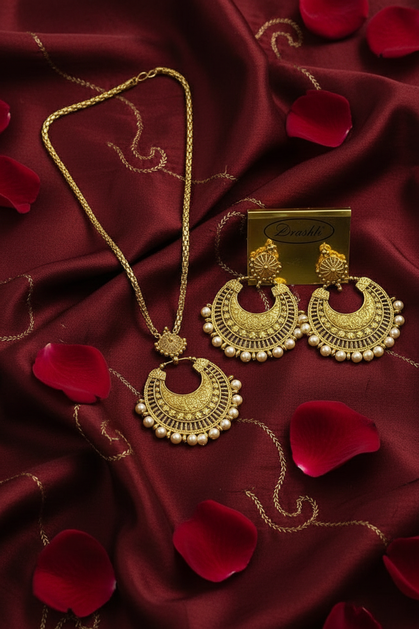 Women's Oxidized Meenakari Jewellery Set with Earrings, Yellow, Pack of 1