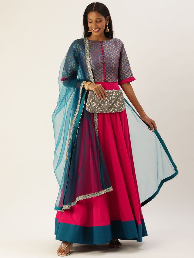 Bollywood Vogue Ready To Wear Blue Jacquard Art Silk Anarkali Suit