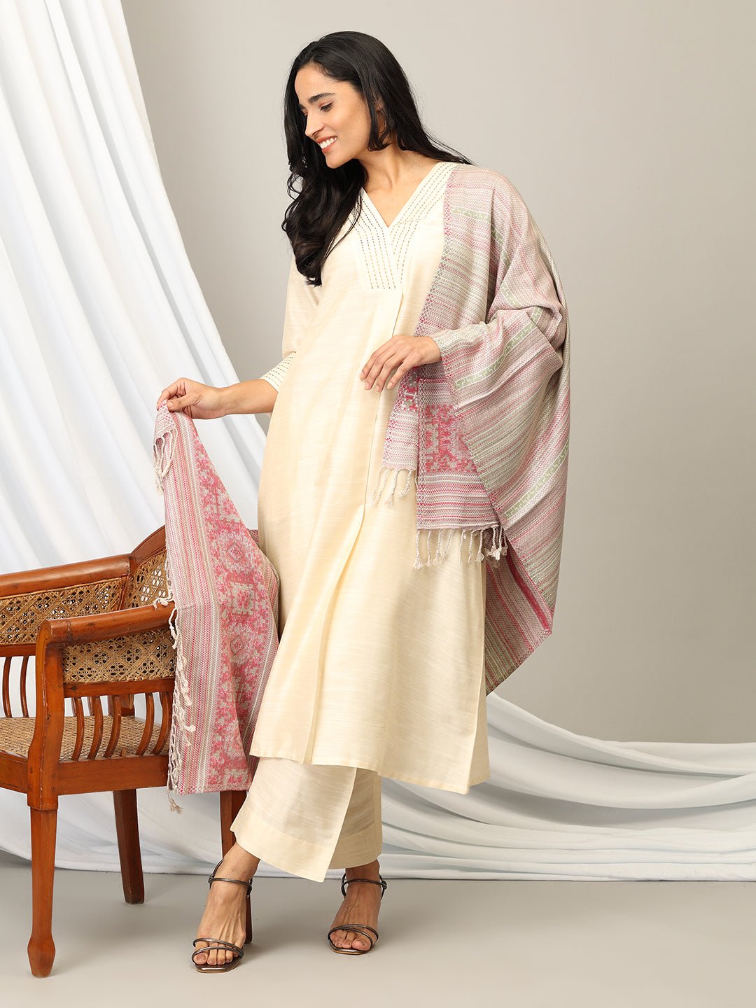 Color Cascade Acrylic Woolen Stole - Pink - WNTSTL - CLCSPNK