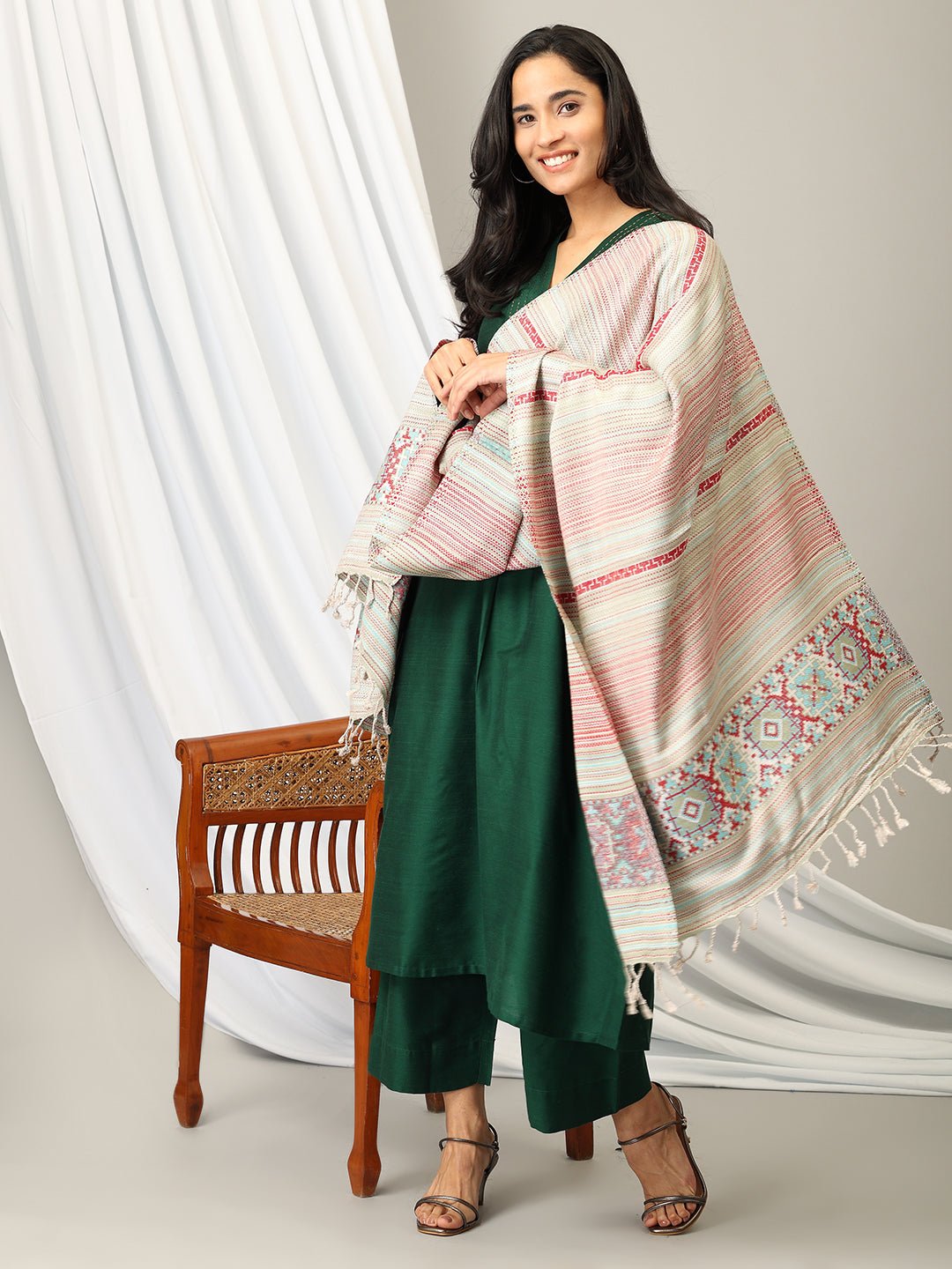 Color Cascade Acrylic Woolen Stoles - Blue - WNTSTL - CLCSBLU