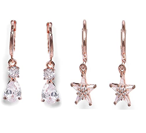 Set Of 2 Artificial Stones Rose Gold Plated Hoop Earring