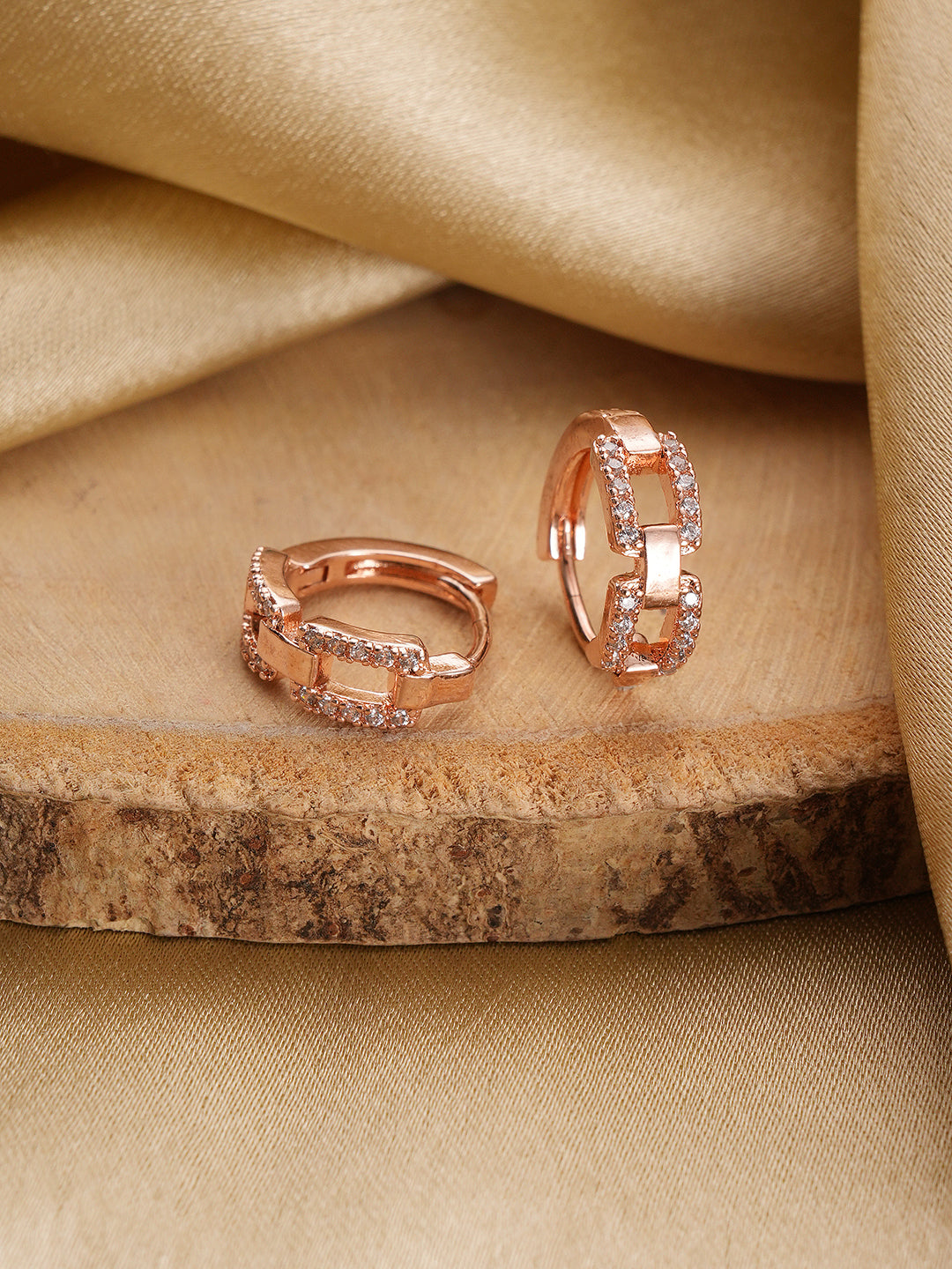 Jazz And Sizzle Rose Gold-Toned Crystal Studded Circular Hoop Earrings